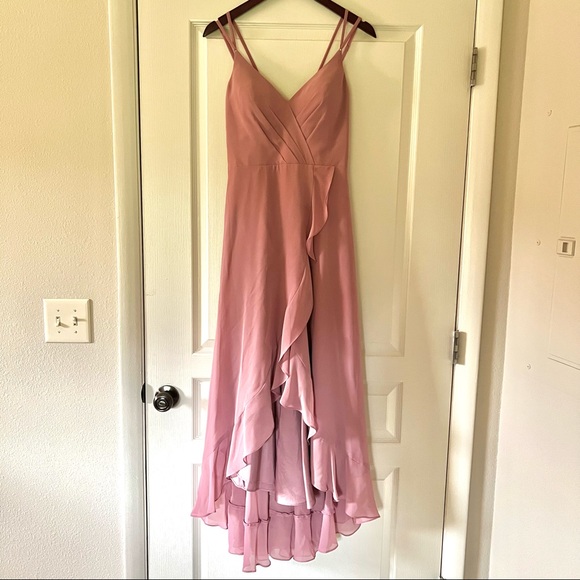 Formal Dress — A-Line V-neck Asymmetrical Chiffon, Cascading Ruffles, Size 6(US) - Picture 2 of 8